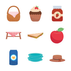 picnic icons set, colorful design