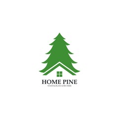 nature green pines home logo vector icon illustratiion