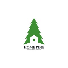 Obraz premium nature green pines home logo vector icon illustratiion