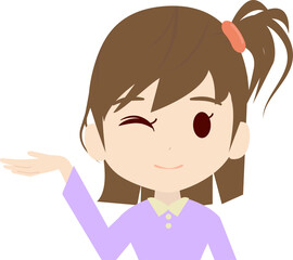 案内する可愛い女の子供の上半身イラスト