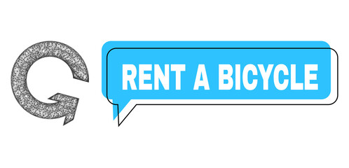Speech Rent a Bicycle blue bubble frame and net mesh rotate ccw. Frame and colored area are misplaced to Rent a Bicycle phrase, which is located inside blue colored bubble.