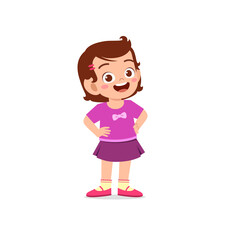 cute little kid girl stand smile with arm on hip pose expression