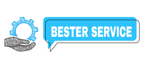 Speech Bester Service blue cloud frame and wire frame service. Frame and colored area are shifted for Bester Service caption, which is located inside blue colored speech balloon.