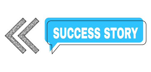 Chat Success Story blue bubble message and net shift left. Frame and colored area are shifted to Success Story text, which is located inside blue colored bubble. Vector quote text inside chat frame.
