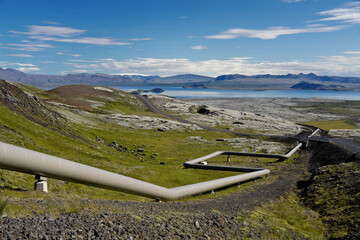 Pipeline from Nesjavellir geothermal power station at Lake Thingvallavatn (Pingvallavatn), Iceland