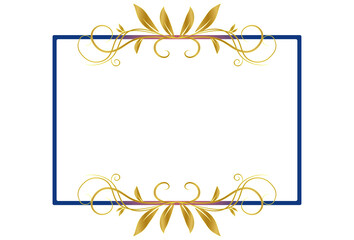 Golden flower frame with blue border isolated on white background vector design