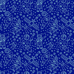 Seamless pattern with doodle space art. Pefect for textile, wallpaper, wrapping paper.