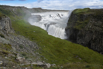 Visitors follow the Trail of Sigridur to an overlook above Gullfoss (Golden Falls) on the Hvita River in Iceland.