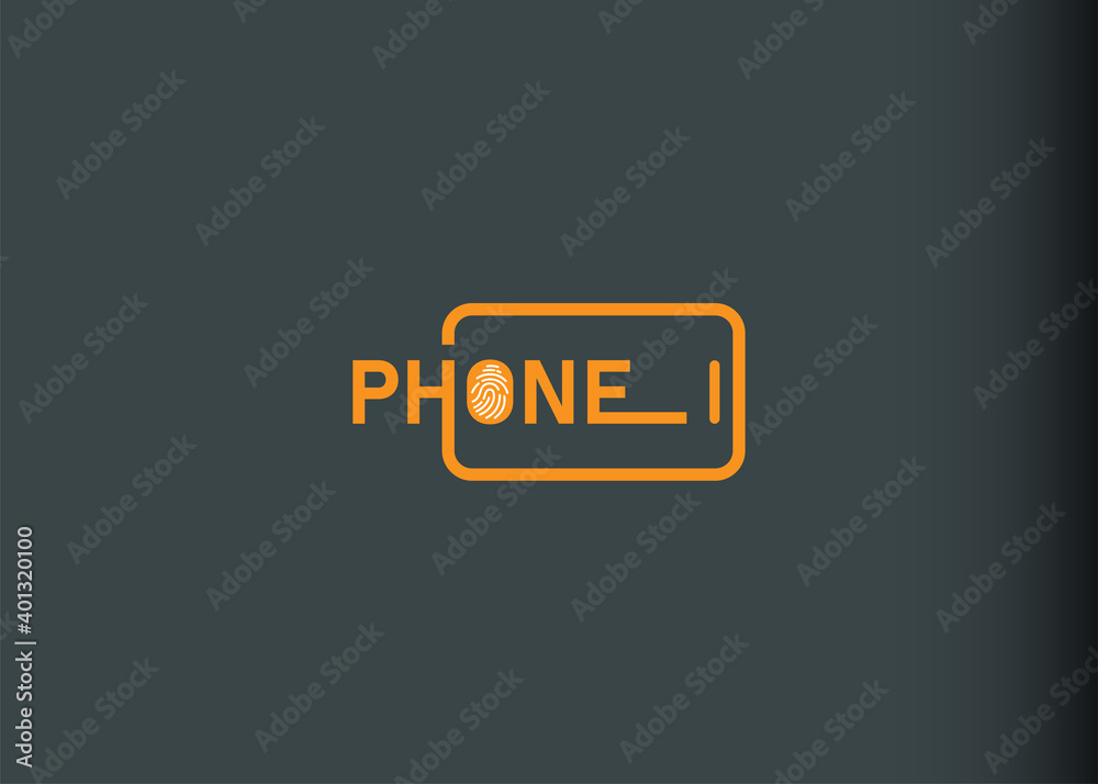 Wall mural phone wordmark logo design. vector illustration of phone fingerprint security scan icon design. mode