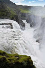 The Hvita River plunging over a cliff at Gullfoss (Golden Falls), Iceland