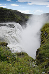 The Hvita River plunging over a cliff at Gullfoss (Golden Falls), Iceland