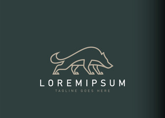 Wild wolf logo design. Vector illustration of angry wolf with a side view icon design. Modern logo design with line art style.