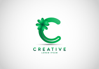 Letter C Lucky Clover Leaf Logo, lucky initials, a combination of leaf and letter.