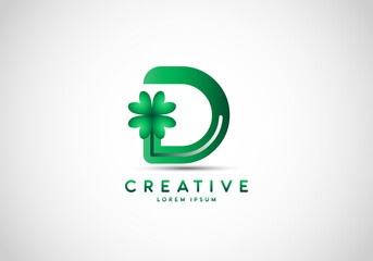 Letter D Lucky Clover Leaf Logo, lucky initials, a combination of leaf and letter.