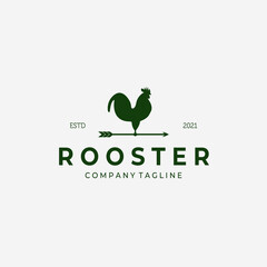 Weathervane Rooster Vintage Logo Vector Design Illustration, Rooster Icon, Farm Fresh, Livestock Company - obrazy, fototapety, plakaty