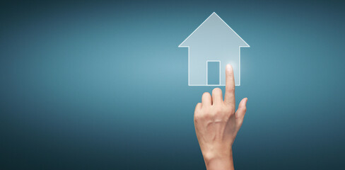 Fototapeta na wymiar House model screen, family home and protecting insurance concept