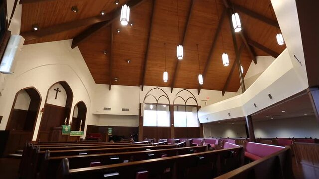 Empty Church Chapel From Side Wide Shot