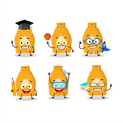School student of lotion sunblock cartoon character with various expressions