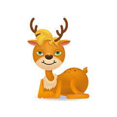 Deer. Character design. Cartoon style. Santa's helper. On a white isolated background. Vector illustration.