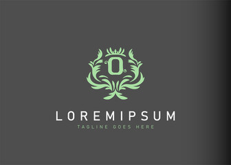 Heraldic initial letter O logo design. Vector illustration of elegant floral letter O icon design. Modern logo design with emblem style.