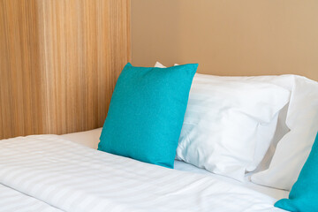 comfortable pillows on bed in bedroom