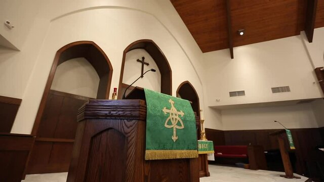 Empty Church Pulpit Wide Shot Tracking