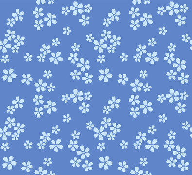 Japanese Blue Cherry Blossom Vector Seamless Pattern