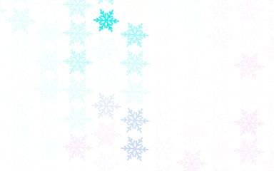 Light Pink, Blue vector pattern with christmas snowflakes, stars.