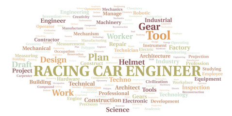 Racing Car Engineer typography word cloud create with the text only