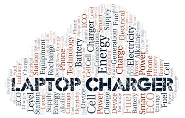 Laptop Charger typography word cloud create with the text only.
