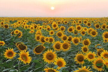 Fototapeta premium sunflower field at sunset