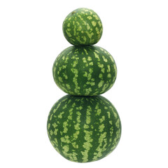 Three watermelons pyramid on white background