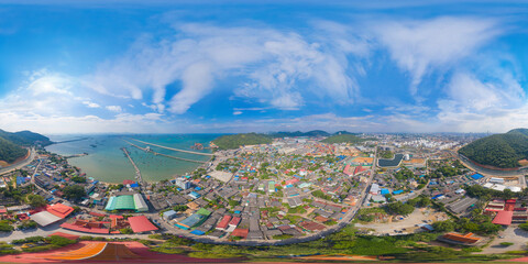 360 panorama by 180 degrees angle seamless panorama of aerial view of residential buildings in Sri...
