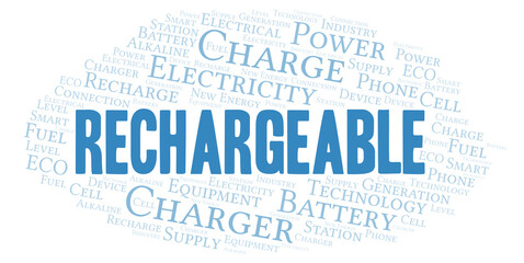 Fototapeta premium Rechargeable typography word cloud create with the text only.