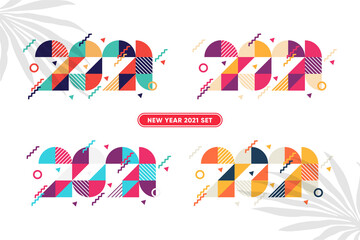 Set of Editable 2021 Happy New Year logo text design. 2021 number design template. Collection of 2021 happy new year symbols. Vector illustration with colorful scemes isolated on white background.