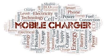 Mobile Charger typography word cloud create with the text only.