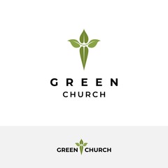 Christian church logo design shaped from leaves vector illustration