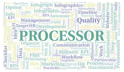 Processor typography word cloud create with the text only.