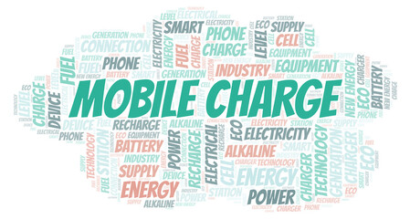 Obraz premium Mobile Charge typography word cloud create with the text only.