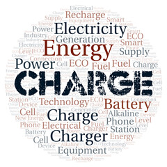 Charge typography word cloud create with the text only.