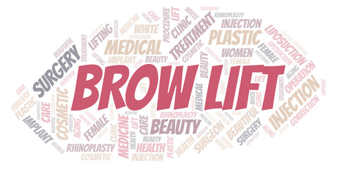 Brow Lift typography word cloud create with the text only. Type of plastic surgery