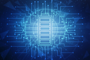 Battery Icon in digital background, battery supply Concept Background, Energy Efficiency Concept, Power and Energy background