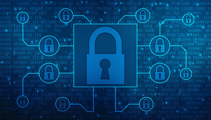 Closed Padlock on digital background, Technology security concept. Modern safety digital background. Lock Protection system, Cyber Security and information or network protection
