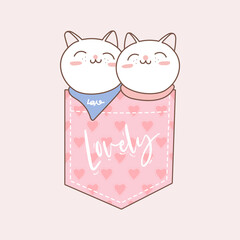 Cute couple cat in pocket, Design for valentine's day.