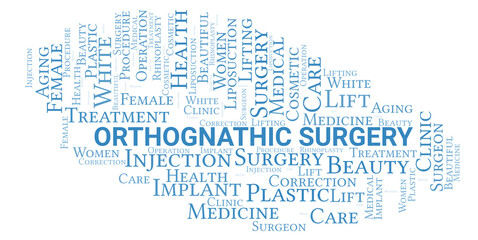 Obraz premium Orthognathic Surgery typography word cloud create with the text only. Type of plastic surgery
