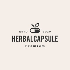 herbal capsule medicine hipster vintage logo vector icon illustration