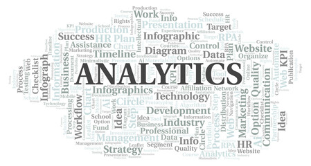 Analytics typography word cloud create with the text only.