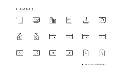 Finance icon set with outlined style