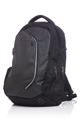 Black backpack isolated on white.
