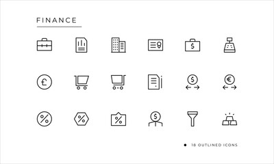 Finance icon set with outlined style